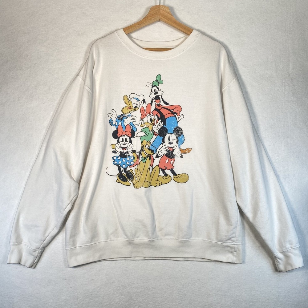 Disney Mickey & Friends Oversized Cream Crewneck Sweatshirt XL